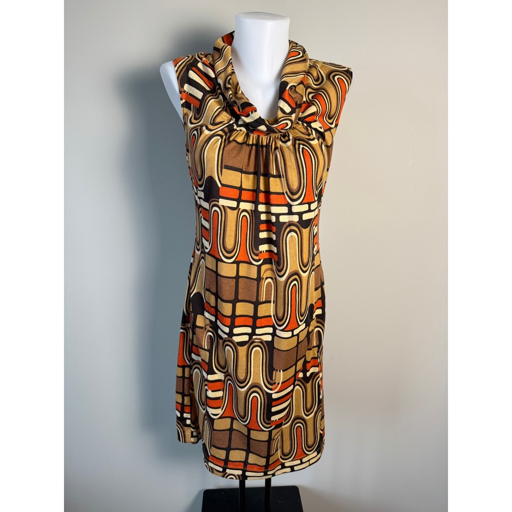 Jonathan Martin‎ Vintage Geometric Cowl Neck Sleeveless Shift Dress 6 Retro Boho
